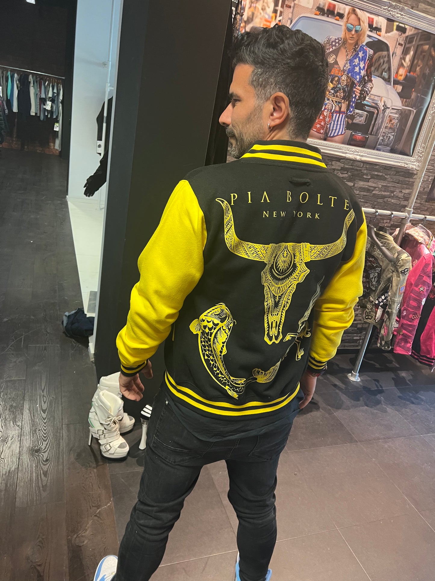 College Jacket black yellow MEN/woman