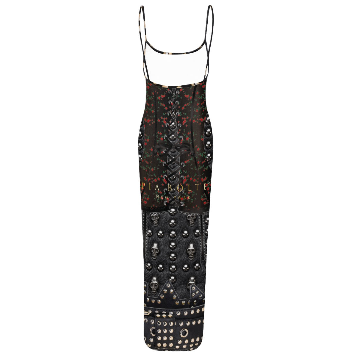 Elegantes Damenkleid von PIA BOLTE® – Gothic Silhouette im roten und schwarzen Design mit Leder-Optik