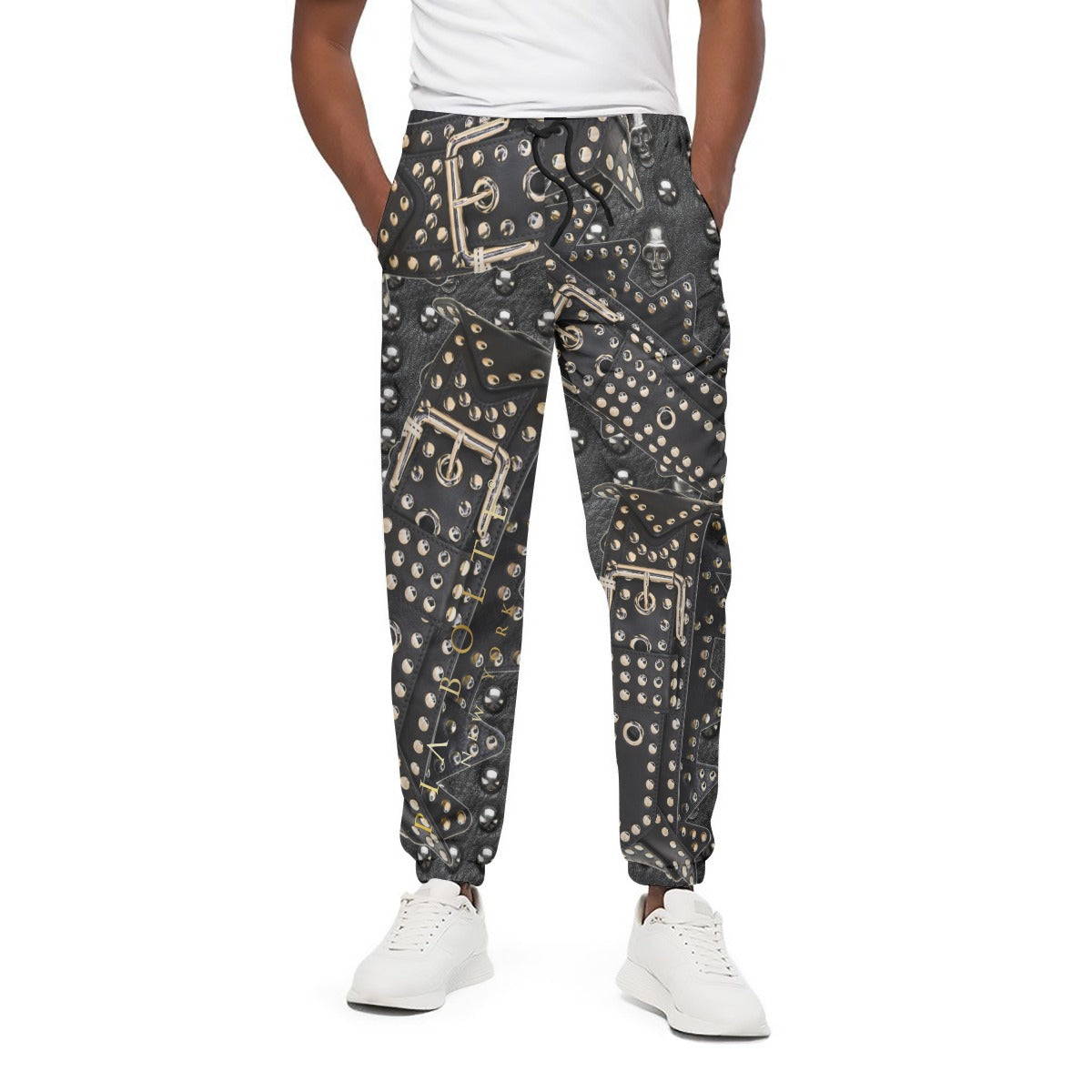 PIA BOLTE® Hose Denim in Denim – Pants mit Allover-Print aus Nieten, Schnallen & Denim-Optik