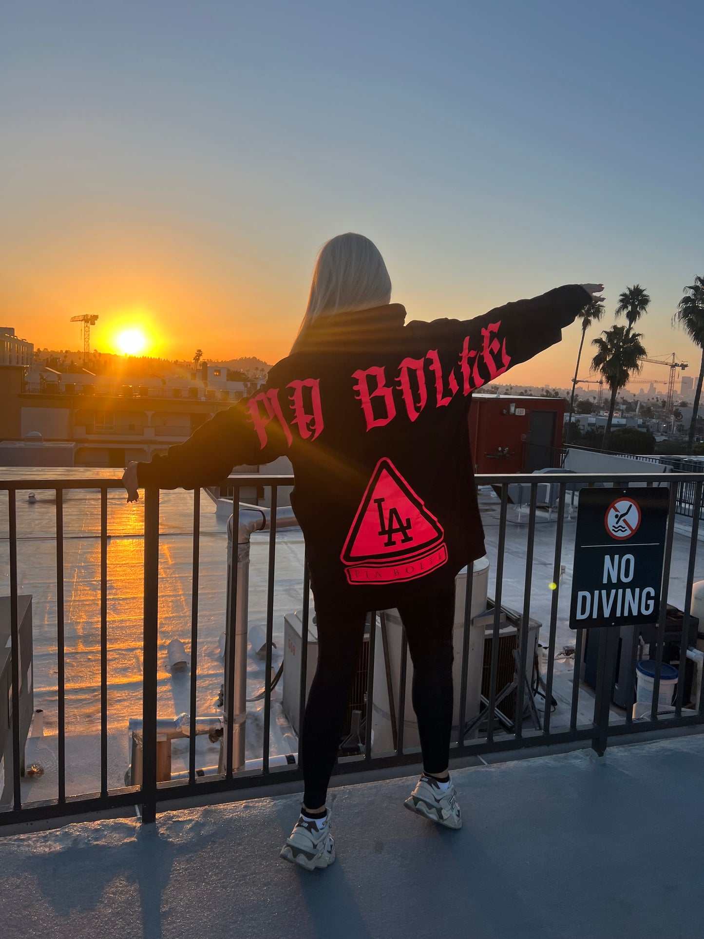 Hoodie LA black neon pink