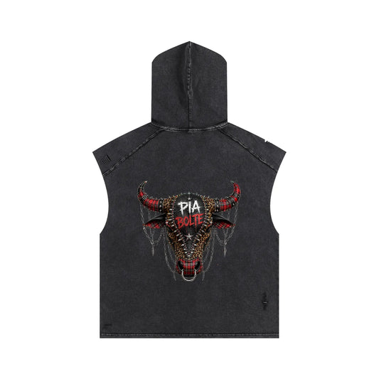 PIA BOLTE® PUNK SKELETON & REBEL BULL HOODED RAW EDGE TOP