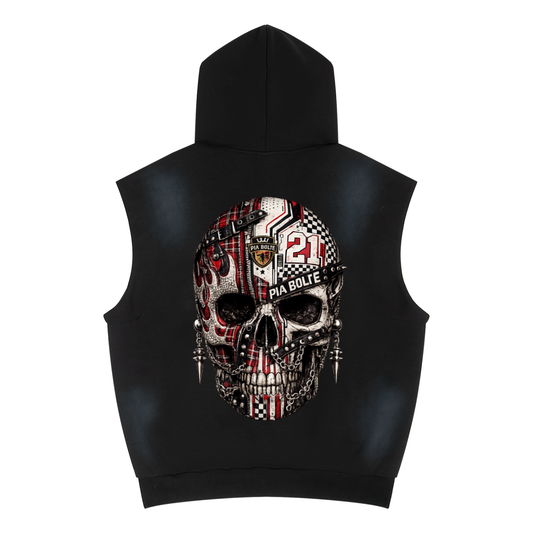 PIA BOLTE® Black Skull Studded Gothic Sleeveless Hoodie