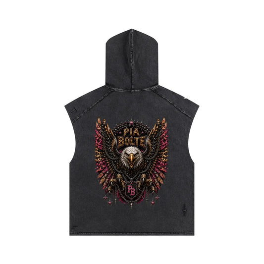 PIA BOLTE® REBEL SKULL & WILD EAGLE HOODED RAW EDGE TOP