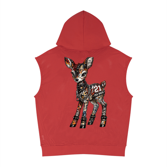 PIA BOLTE® Red Mesh Bambii Studded Sleeveless Hoodie