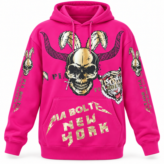 PIA BOLTE® Hoodie pink skull NYC (unisex)