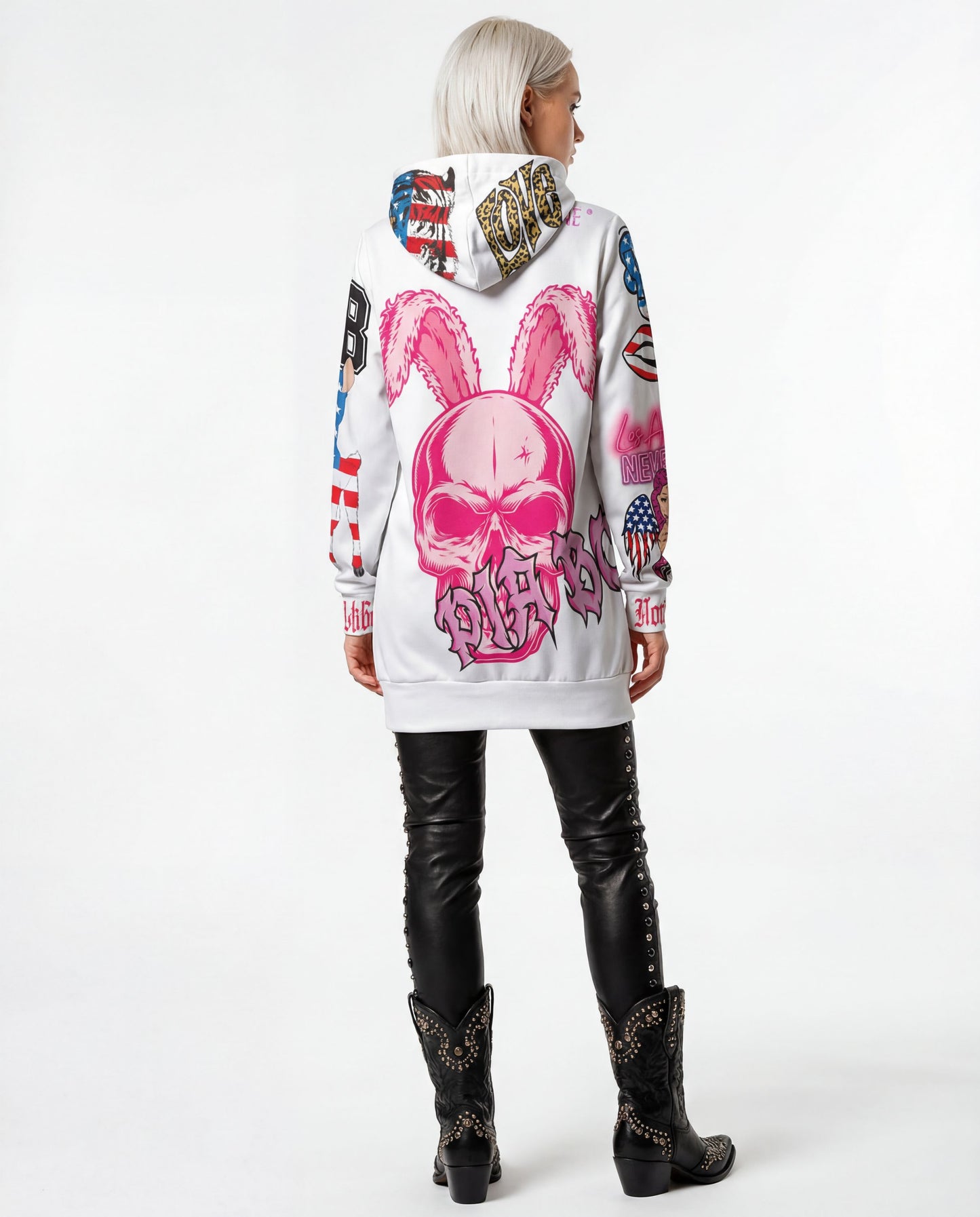 Hoodie long white FUN