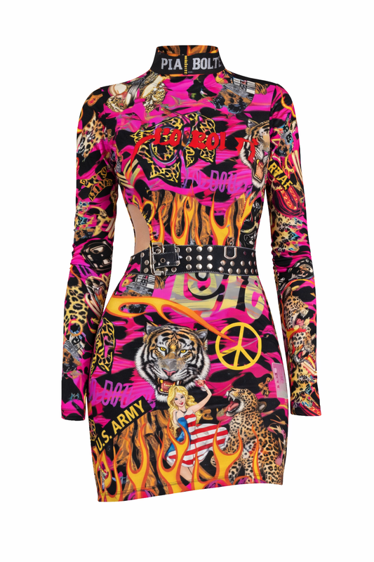 PIA BOLTE® Rebel Love Mini Dress – Neon Punk Couture