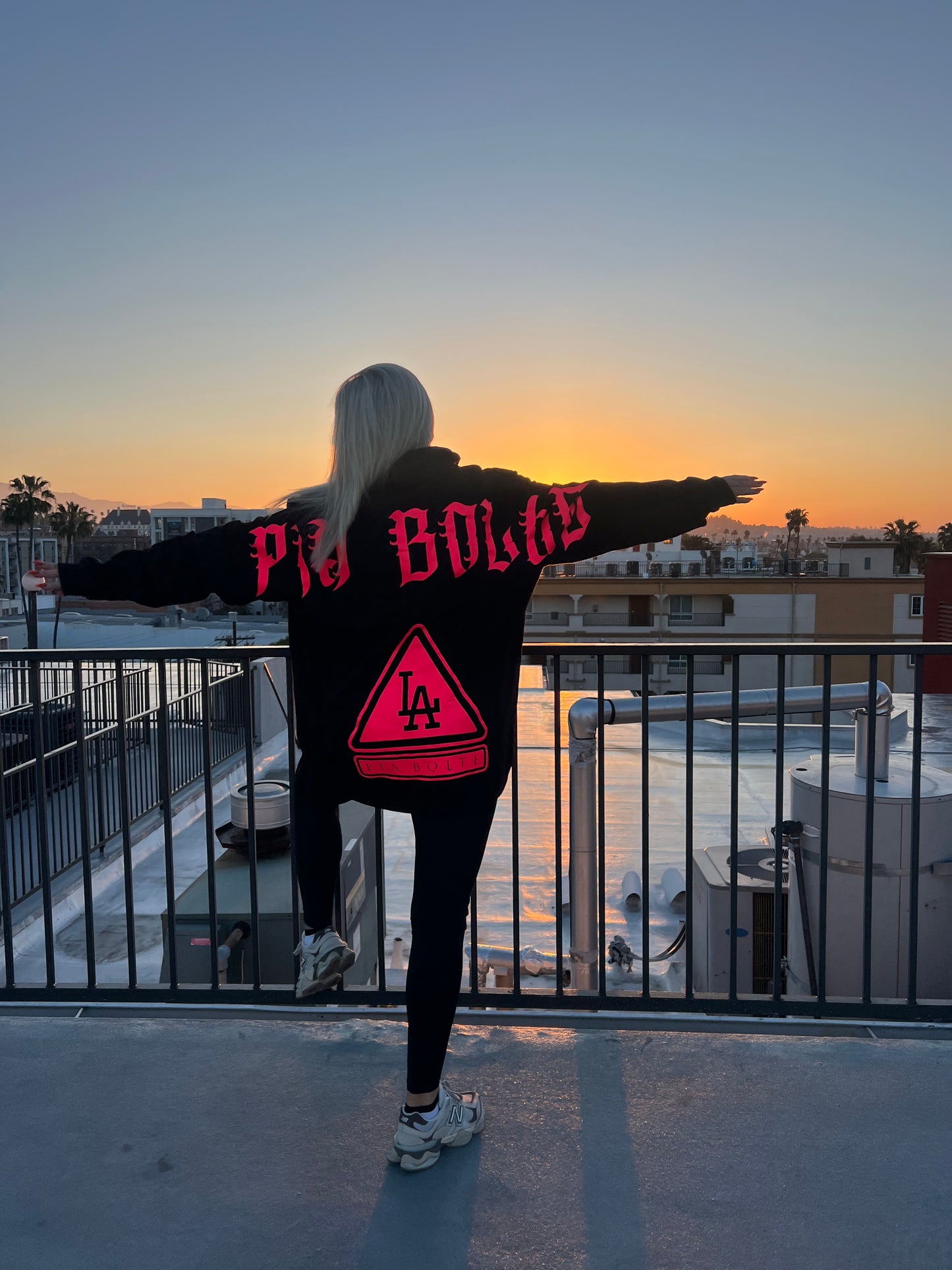 Hoodie LA black neon pink