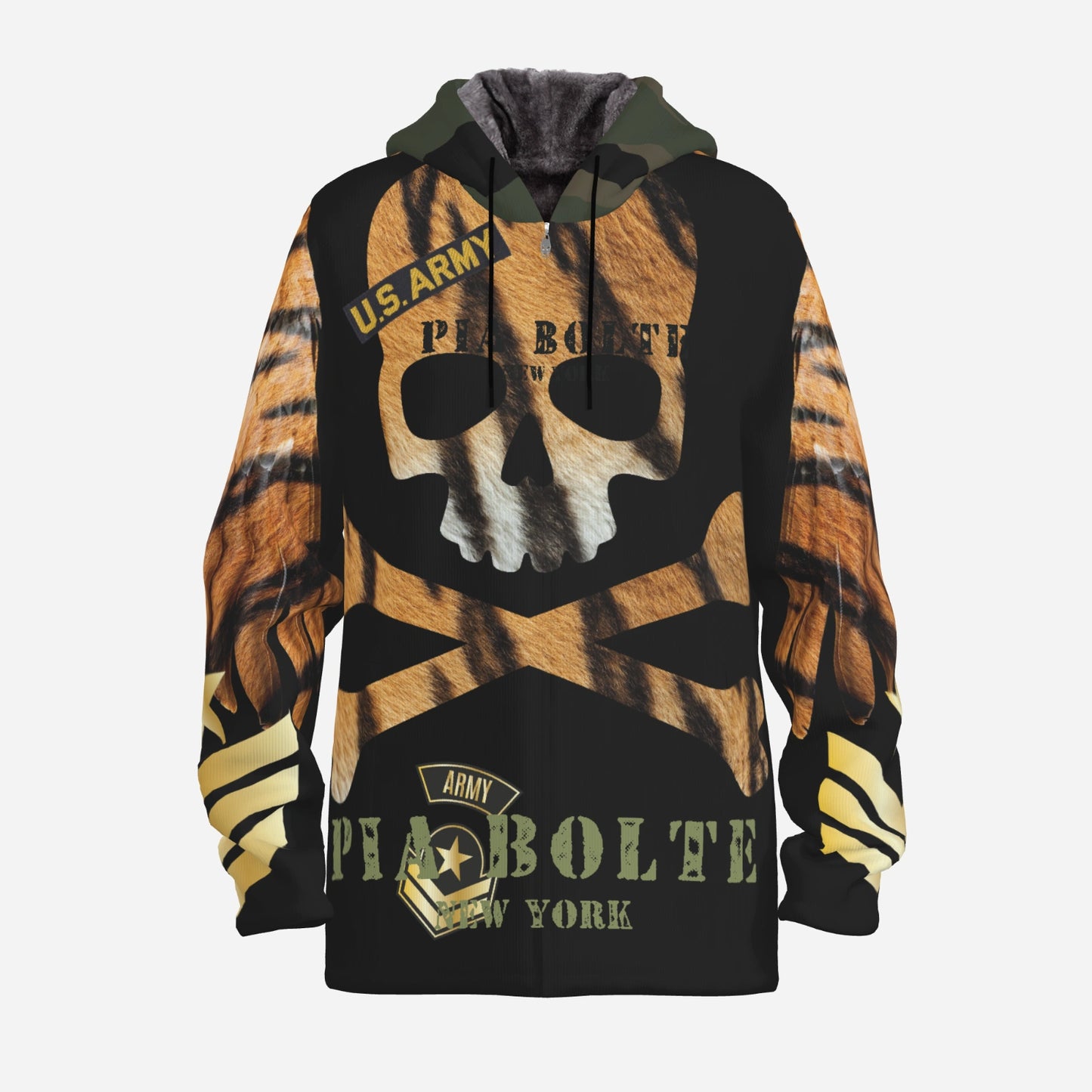 Hoodie Jacket black Tiger Skull unisex