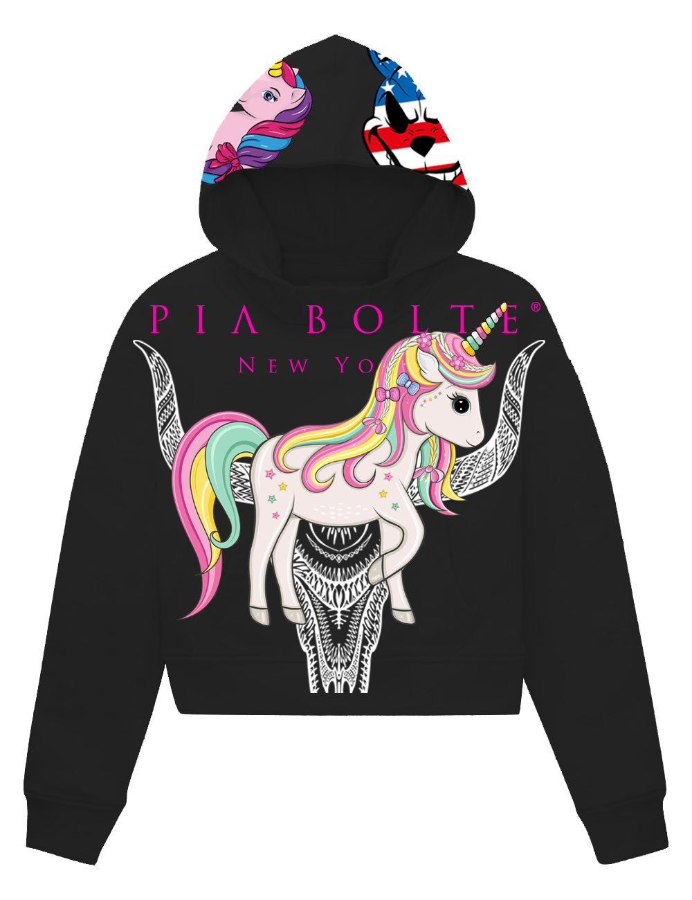 Hoodie CROP Skull DJ unicorn PIA BOLTE COUTURE