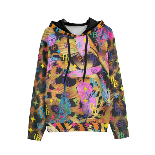 PIA BOLTE® Hoodie Wild Feather mit buntem Feder- und Leopardenmuster, PB-Symbolen und Kapuze mit Kordelzug