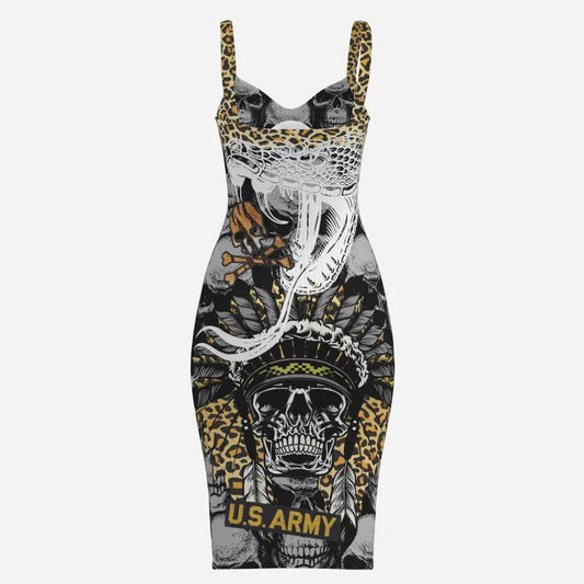 PIA BOLTE® Rebel Skull Dress – Army Leopard Statement Bodycon - PIA BOLTE® COUTURE