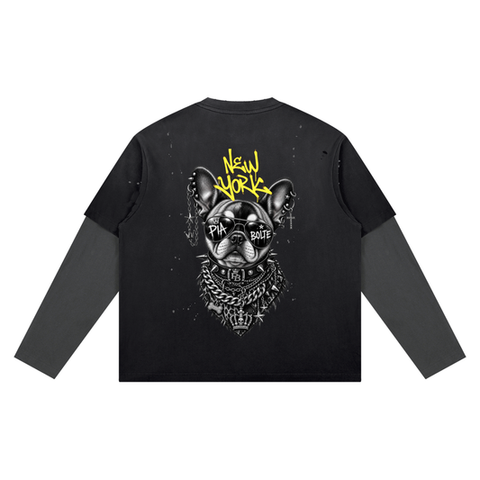 PIA BOLTE® NEW YORK PUNK DOG DUO DISTRESSED LAYERED LONGSLEEVE
