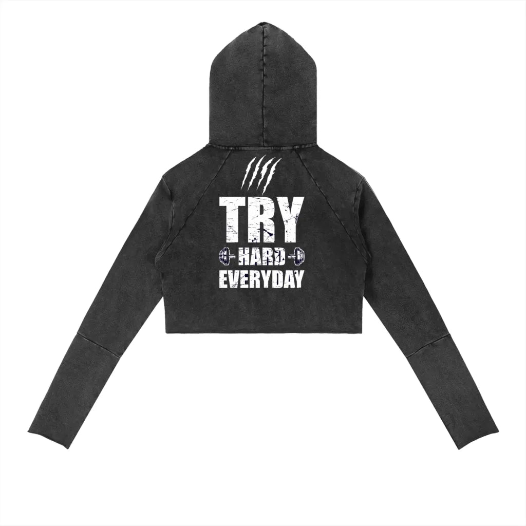 KILLERCLAW® Vintage Washed Hoodie crop – TRY HARD Everyday