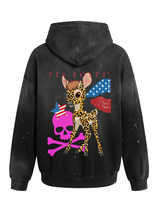 Fleece Hoodie american Bambii leopard roses👌 - PIA BOLTE® COUTURE
