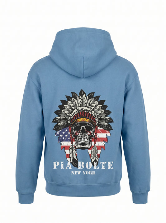 FLEECE Hoodie blue eagle chief indiana skull (unisex)
