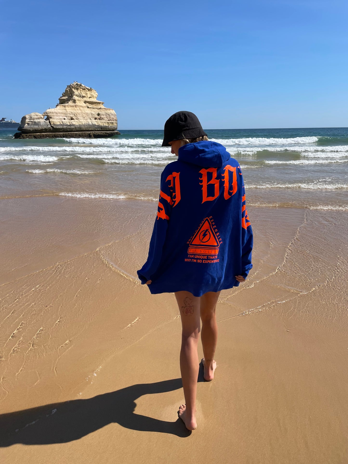 Hoodie LA royal blue neon orange