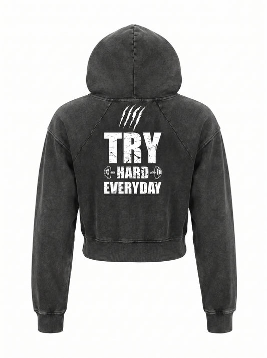 KILLERCLAW® Vintage Washed Hoodie crop – TRY HARD Everyday