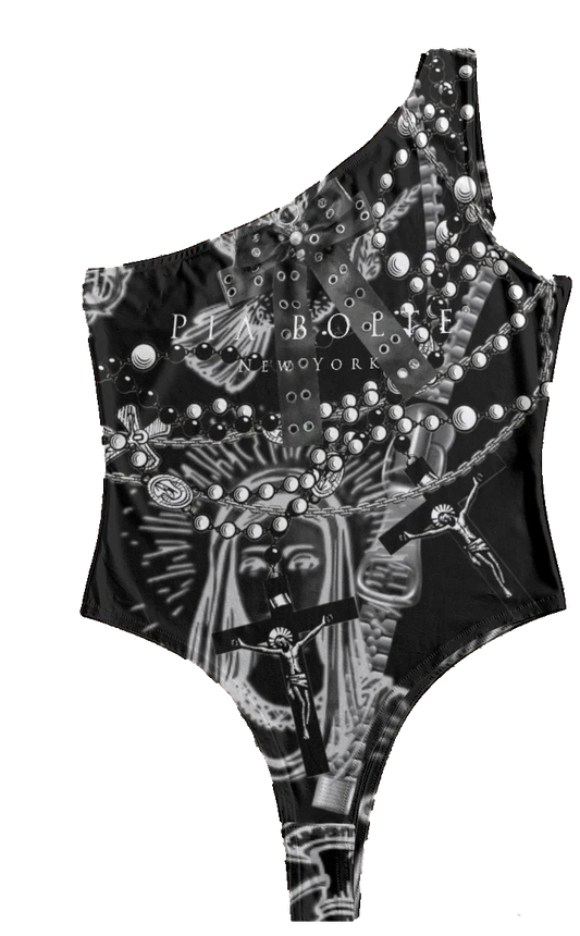 PIA BOLTE® Bodysuit – Rockstar Pray One Shoulder Statement - PIA BOLTE® COUTURE