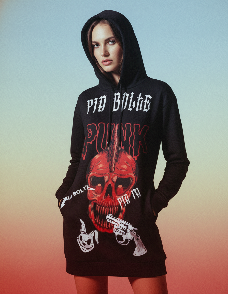 Hoodie long PUNK SKULL