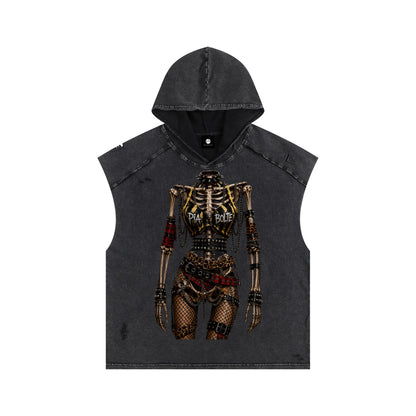 PIA BOLTE® PUNK SKELETON & REBEL BULL HOODED RAW EDGE TOP