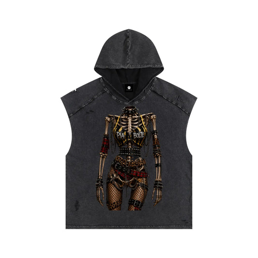PIA BOLTE® PUNK SKELETON & REBEL BULL HOODED RAW EDGE TOP