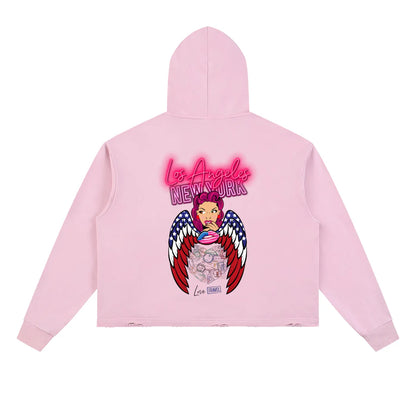 PIA BOLTE® NEW YORK PINK TIGER & TRAVEL ANGEL VINTAGE HOODIE