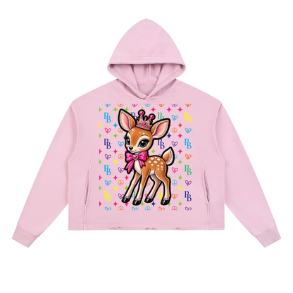 PIA BOLTE® PRINCESS FAWN & LEOPARD DOG FRAYED-HEM HOODIE