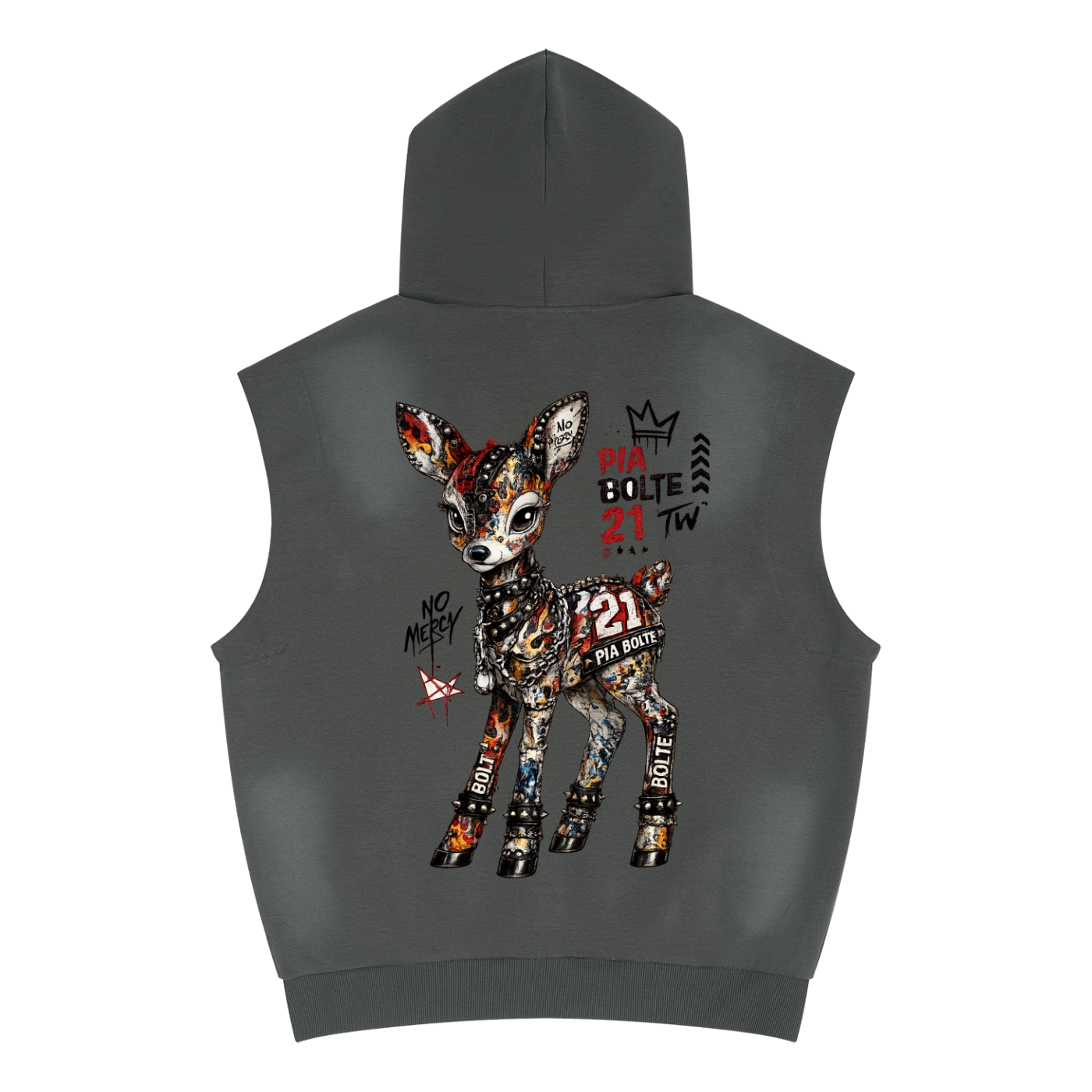 PIA BOLTE® Iron Grey Studded Sleeveless Hoodie