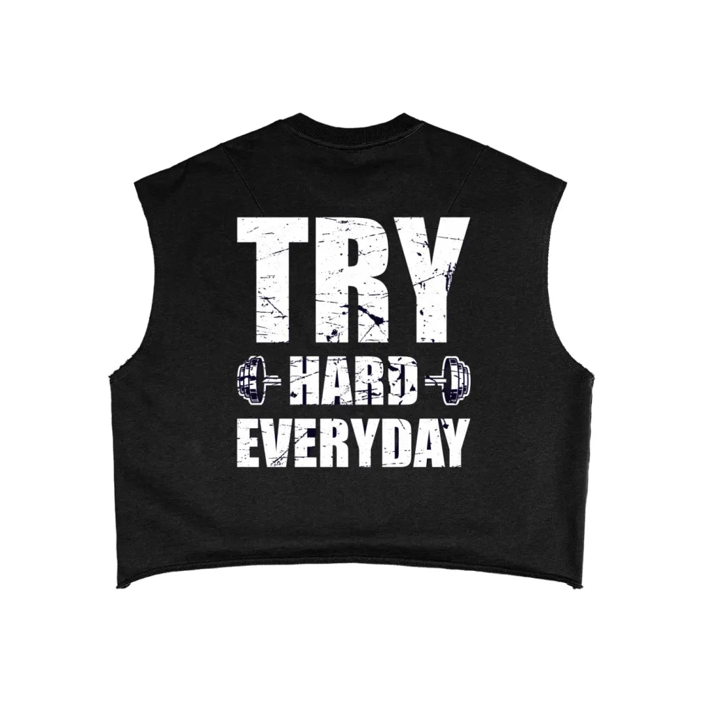 KILLERCLAW Cropped TRY HARD EVERYDAY – French Terry Boxy Tank Top - PIA BOLTE® COUTURE