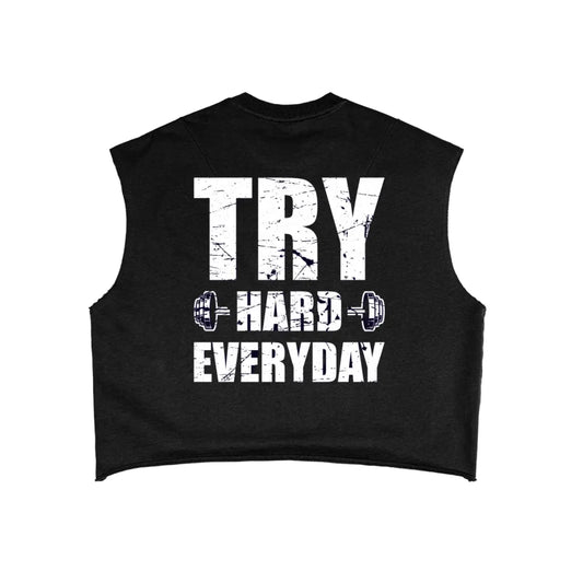 KILLERCLAW Cropped TRY HARD EVERYDAY – French Terry Boxy Tank Top - PIA BOLTE® COUTURE
