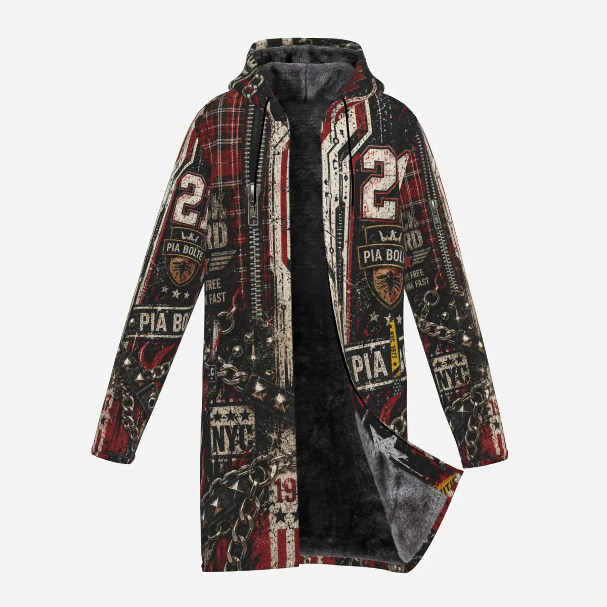 PIA BOLTE® REBEL SKULL COLLEGE ROCKSTAR SHERPA LONG JACKET