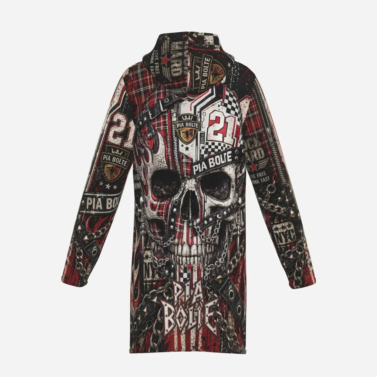 PIA BOLTE® REBEL SKULL COLLEGE ROCKSTAR SHERPA LONG JACKET