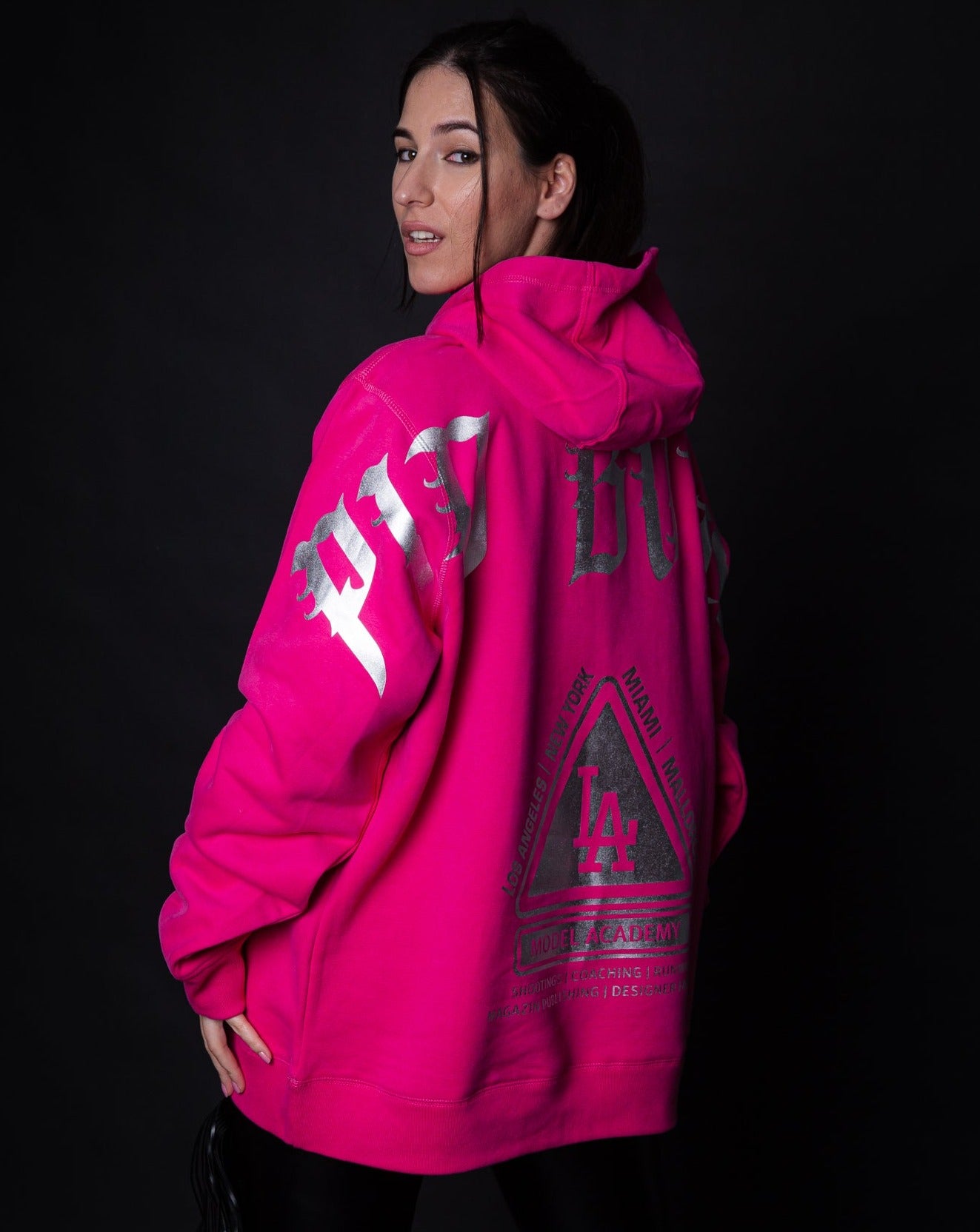 Hoodie LA pink silver