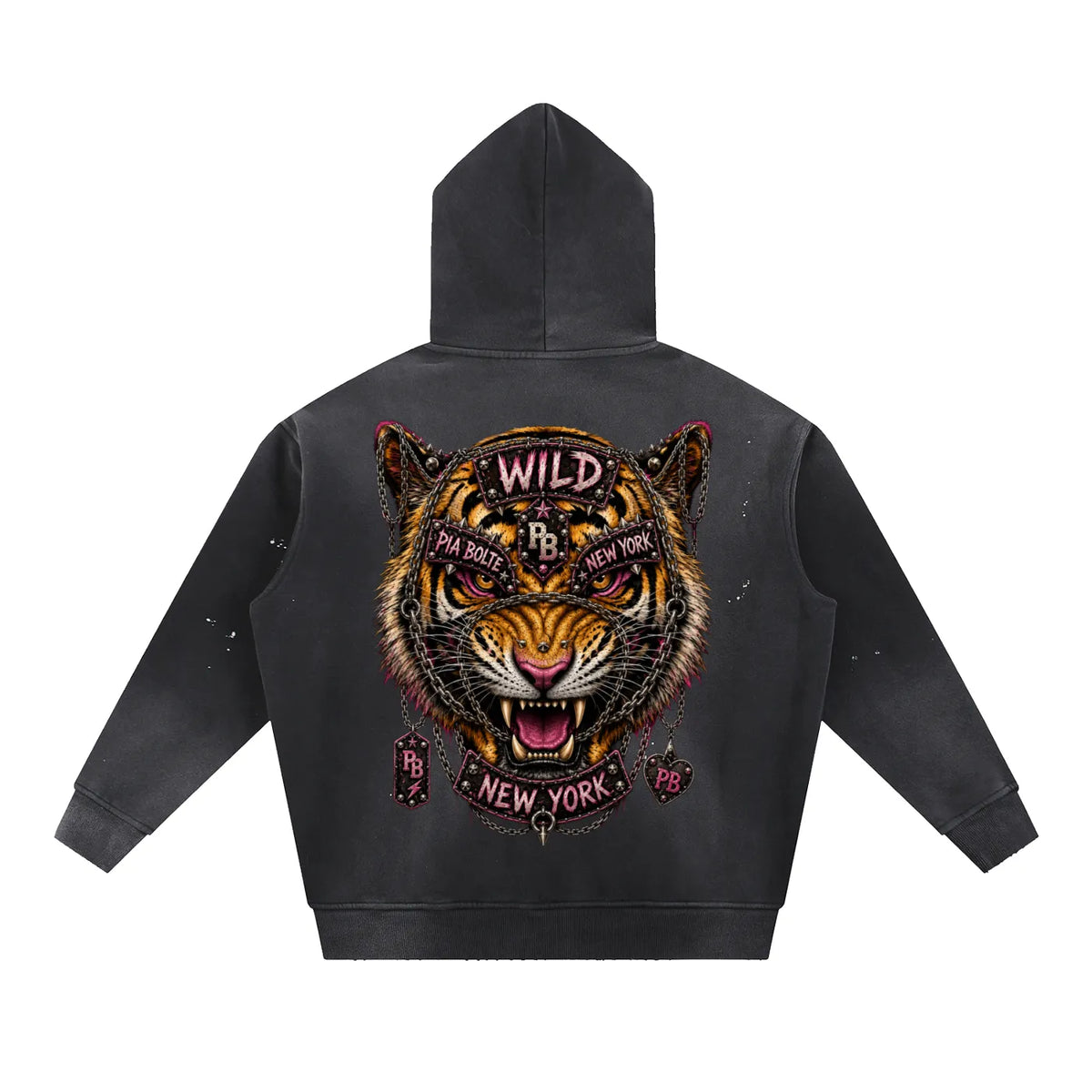 PIA BOLTE® REBEL TIGER NEW YORK FRAYED-HEM HOODIE