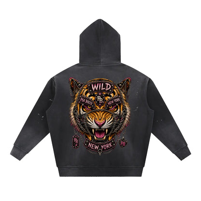 PIA BOLTE® REBEL TIGER NEW YORK FRAYED-HEM HOODIE