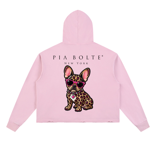 PIA BOLTE® PRINCESS FAWN & LEOPARD DOG FRAYED-HEM HOODIE