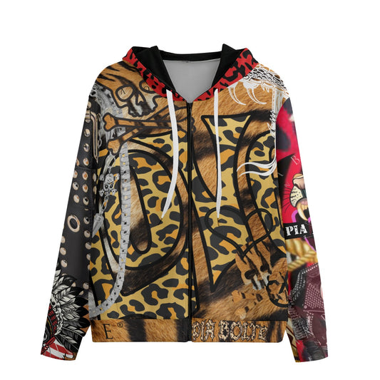 PIA BOLTE® Jacke Leo Punk – Hoodie im Animal Print mit Totenkopf-Details & Neon New York Schriftzug