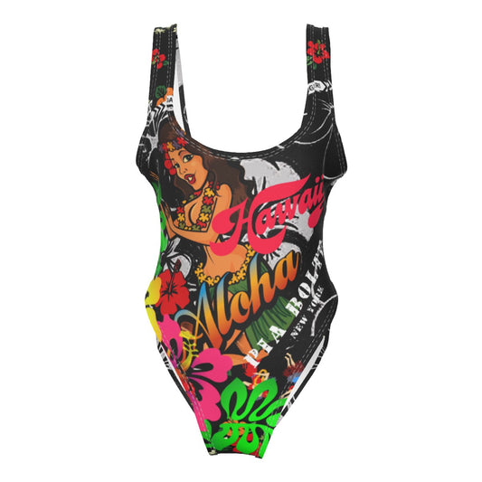 High Cut Swimsuit Aloha Hawaii Flower Power