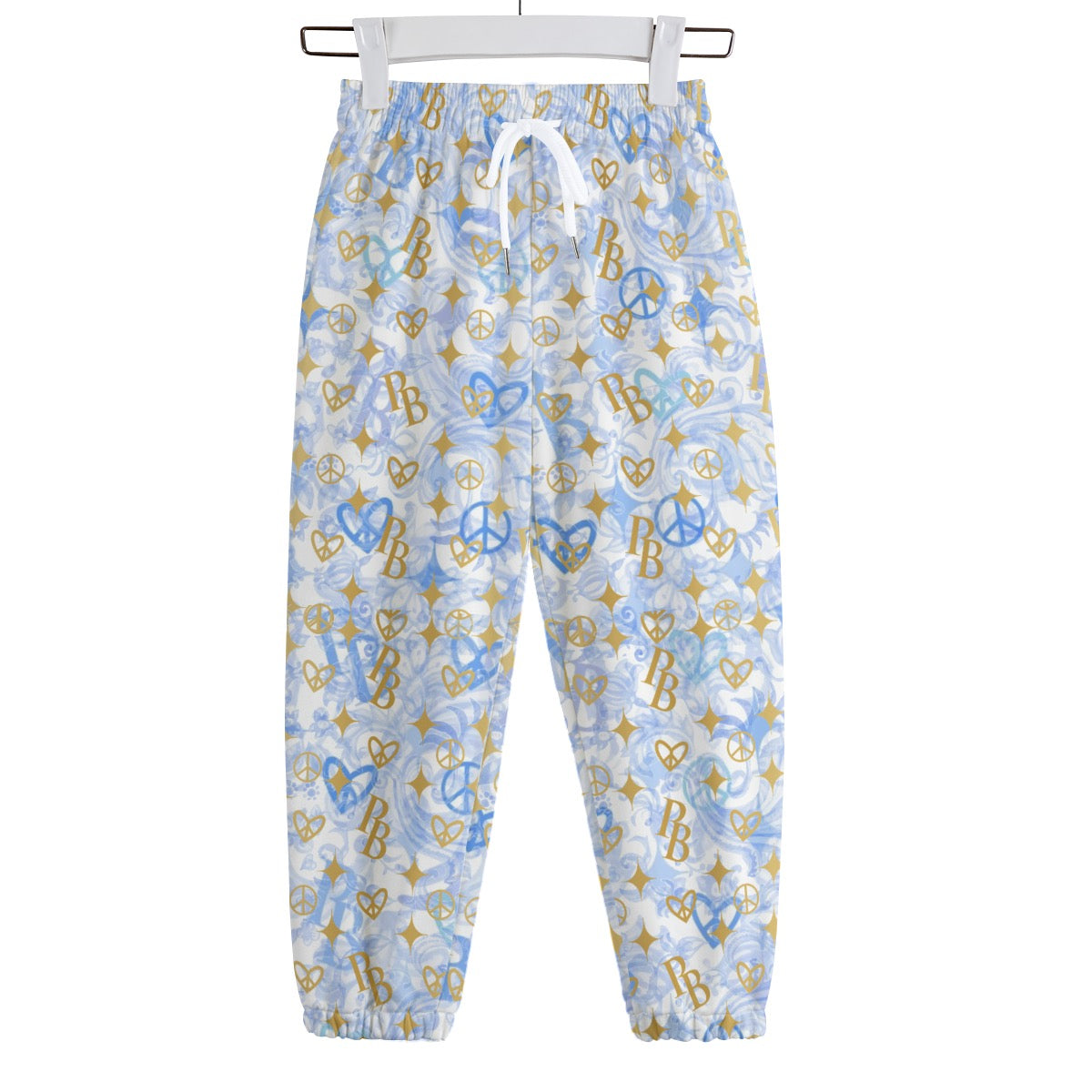 PIA BOLTE® Kinder-Hose Delft Dreams – bequeme Kids Pants mit Blau-Weiß-Print & goldenen Akzenten
