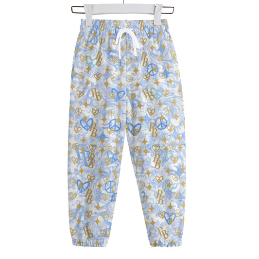 PIA BOLTE® Kinder-Hose Delft Dreams – bequeme Kids Pants mit Blau-Weiß-Print & goldenen Akzenten