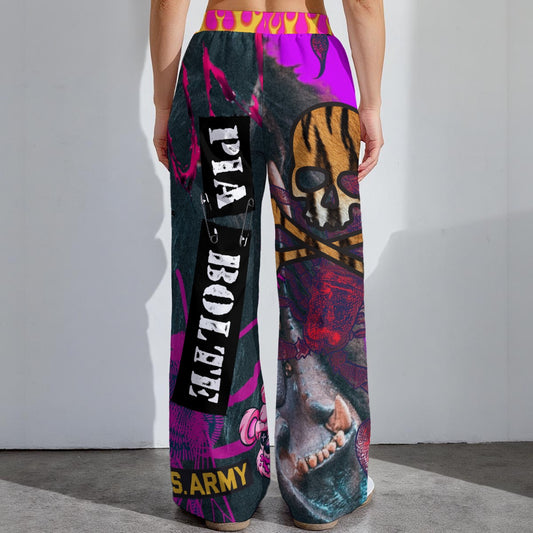 Weite Hose von PIA BOLTE® mit Indianer Skull und Pink-Print – rebellische Fashion Statement Pants
