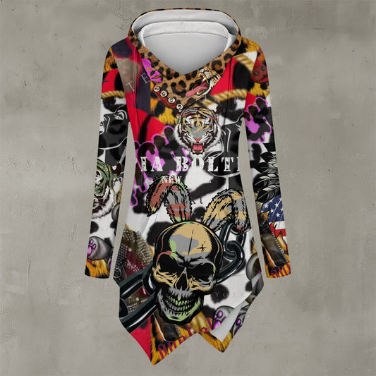 PIA BOLTE® Hoodie American Wildness – asymmetrischer Hoodie mit Skull- und Tiger-Print