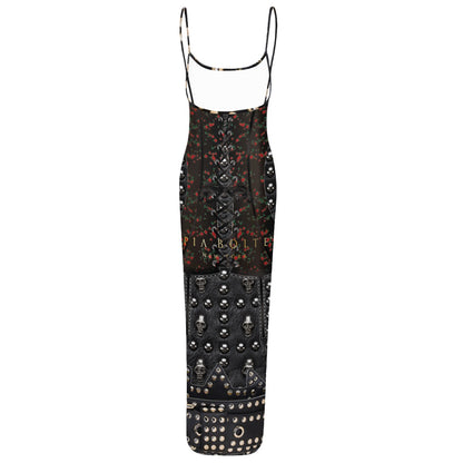 Elegantes Damenkleid von PIA BOLTE® – Gothic Silhouette im roten und schwarzen Design mit Leder-Optik