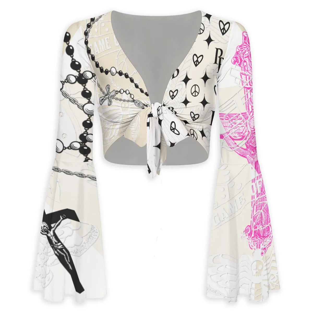 PIA BOLTE® Pray Flared Tie Crop Top – Statement Ivory