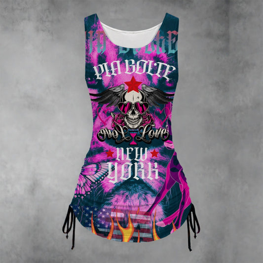 PIA BOLTE® Tank-Top Rise of Pink – pinkes Tank-Top mit Skull-Print, Neon-Elementen & Flammen-Details