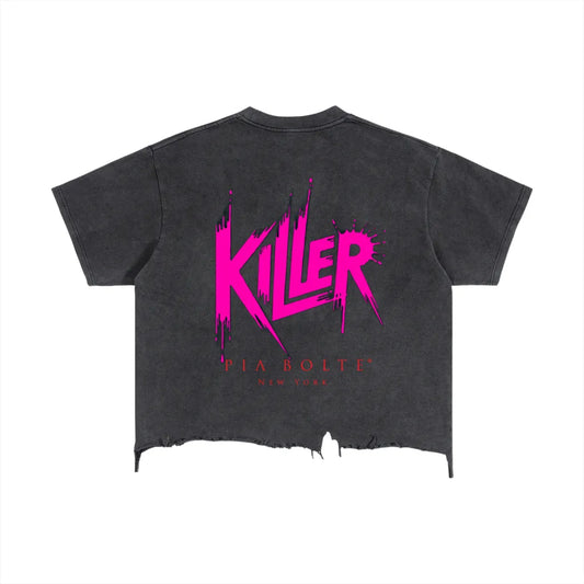 KILLERCLAW® Vintage Wash Boxy Distressed T-Shirt – Neon Killer Edition