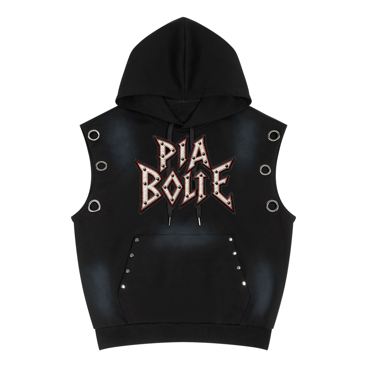 PIA BOLTE® Black Skull Studded Gothic Sleeveless Hoodie