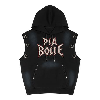 PIA BOLTE® Black Skull Studded Gothic Sleeveless Hoodie