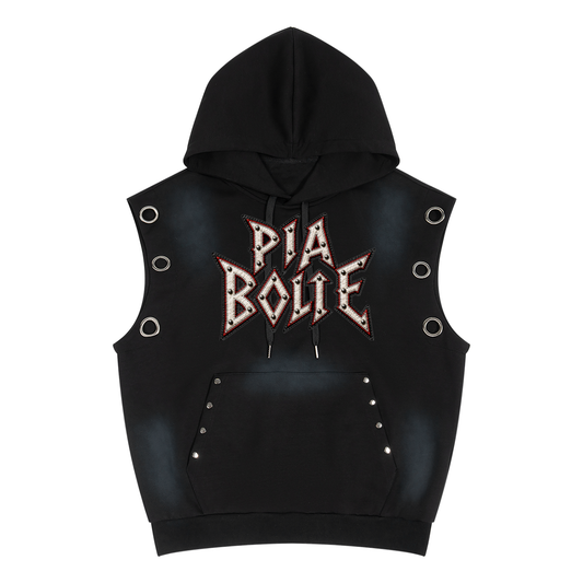 PIA BOLTE® Black Skull Studded Gothic Sleeveless Hoodie